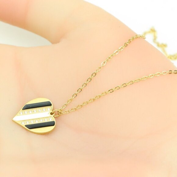 Gold Heart Pendant Yellow Necklace with Crystal Accent, XPNL0362 - Picture 4 of 12